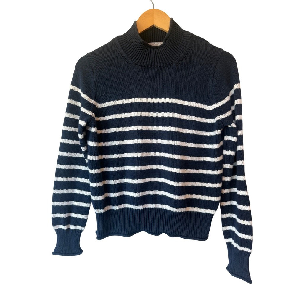 J.Crew Womens Striped Roll Neck Sweater Size S Navy Cotton‎ Preppy Fisherman